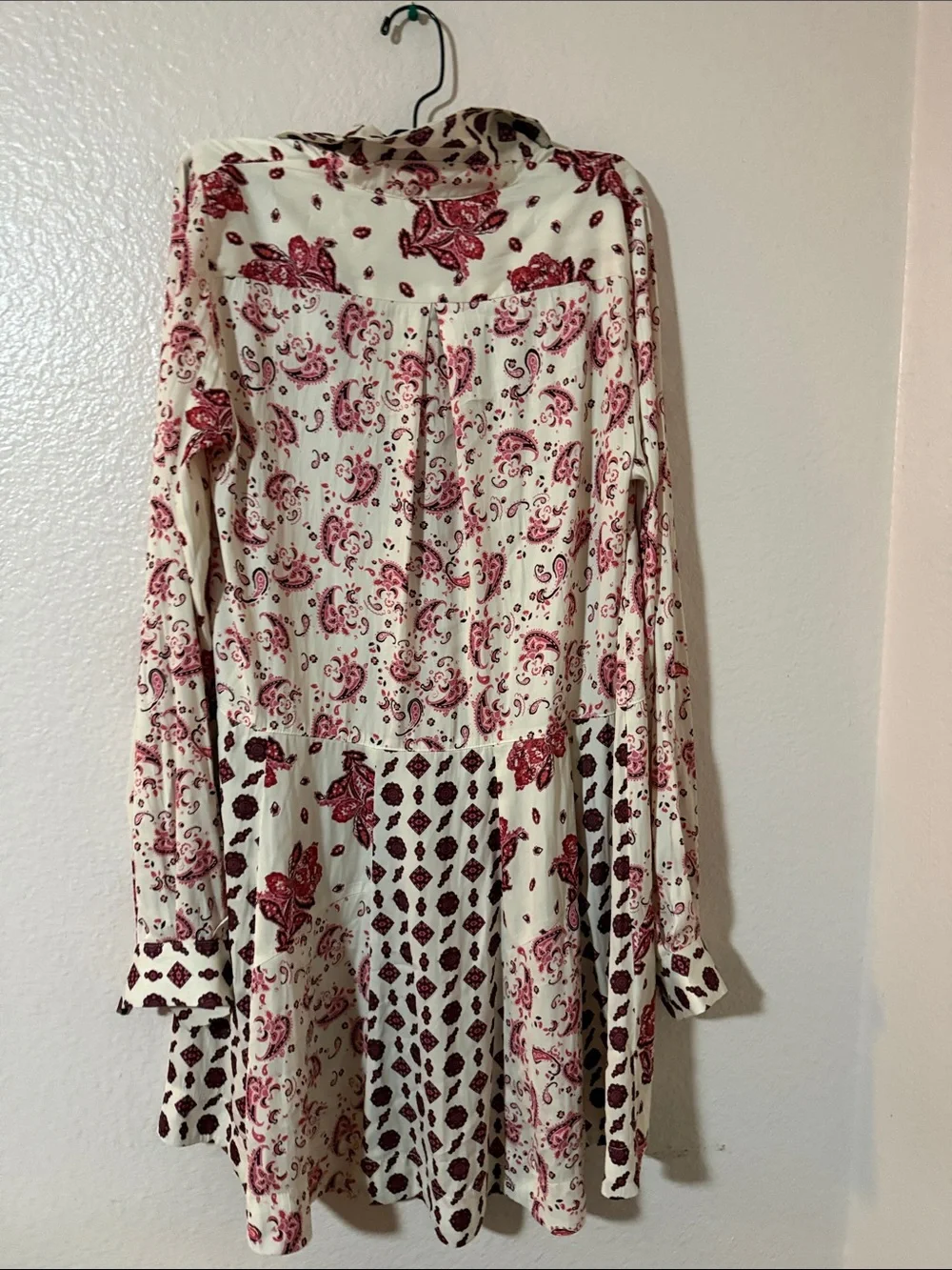 Free People Cream Tunic Dress with Red Paisley Floral Print Sylvie S